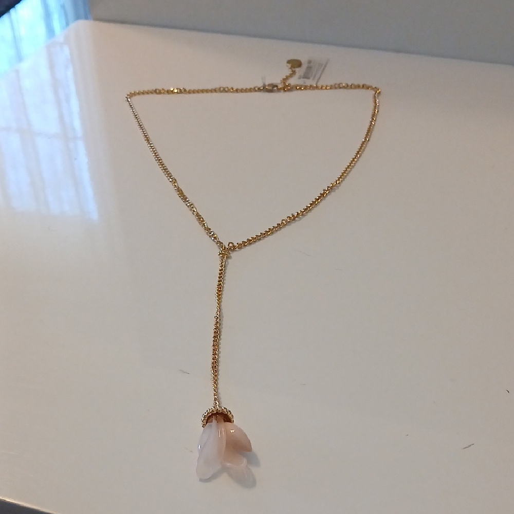 BCBGeneration Gold and Pink Quartz Necklace NWT